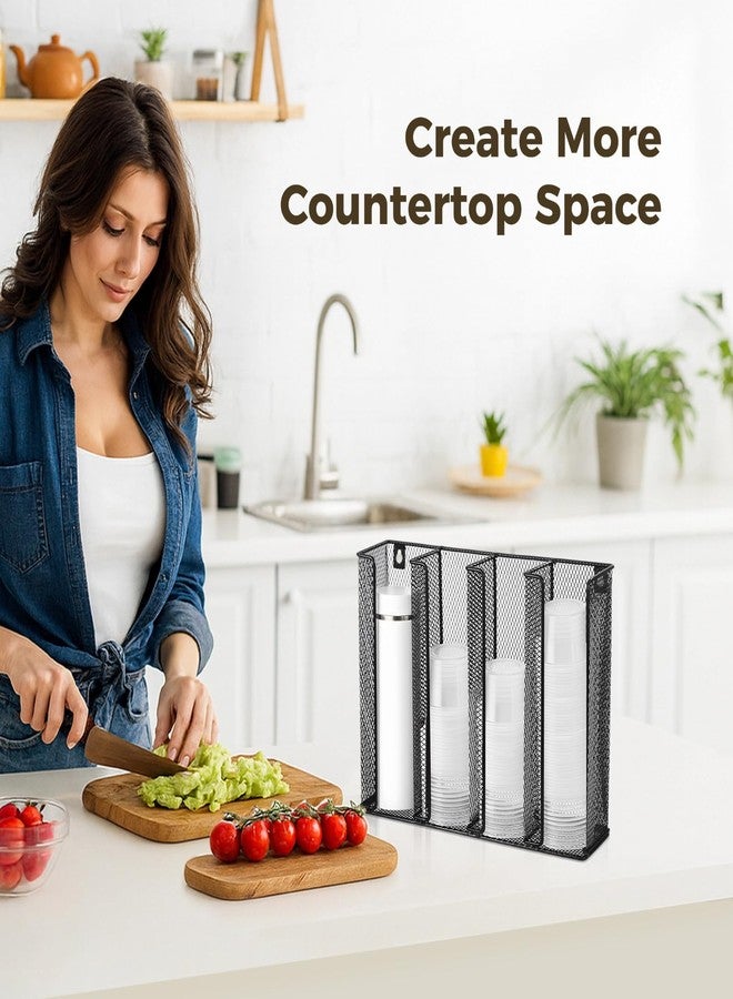 TIMCORR Wall Mount Portion Sauce Cup Lid Organizer, Black Metal Mesh Sauce Cup Dispenser, 4 Compartment for Stacking Plastic Disposable Cup and Lid Storage For Kitchen Restaurant Coffee Bar,Easy Installatio - Image 5